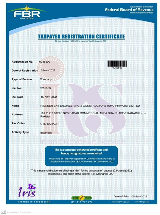 FBR NTN Certificate